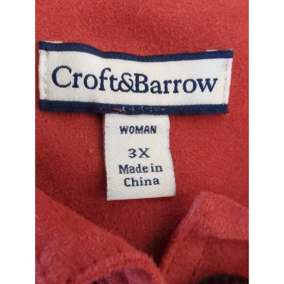 Croft & Barrow Rust Microsuede Long Sleeve Button Up Collared Shirt Women Sze 3X - Picture 5 of 9